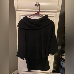 BCBG black cowl neck quarter length sleeve. High low. Wool blend. soft